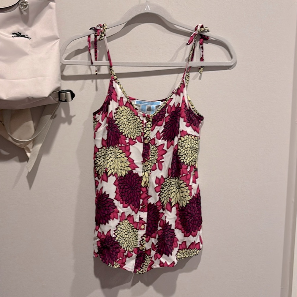 Draper James silk top with tie shoulder straps